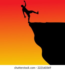 Silhouette of standing man on cliff, vector 