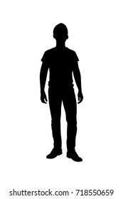 Silhouette standing man on white background