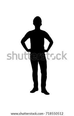 Silhouette standing man on white background