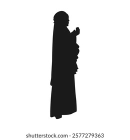 Silhouette of standing muslim woman praying hands dua or doa amen. side view. concept of worship, ramadan, islam, religion. vector illustration