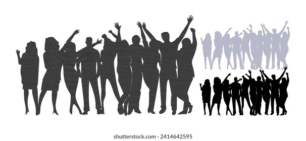 Silhouette standing people on group vector illustration.