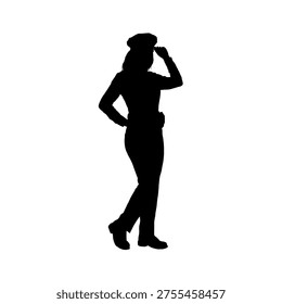 Silhouette of a standing policewoman, front view, isolated - vector illustration	
