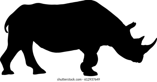 Silhouette of a standing rhinoceros, hand drawn vector illustration isolated on white background