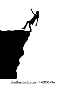 Silhouette of standing woman on cliff, vector