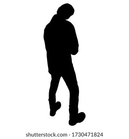 Silhouette of a standing young man from back. Isolated vector illustration. 