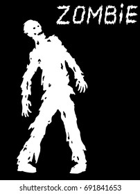 Silhouette of a standing zombie concept in black and white colors. Vector illustration. Scary character design. The horror genre.