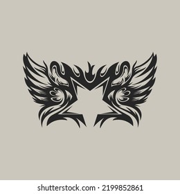 Silhouette star with wings concept design vector