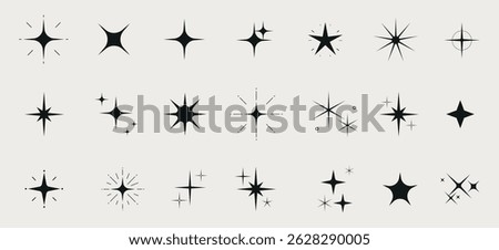 Silhouette stars icon, twinkle star shape symbols. Modern geometric elements, shining star icons.