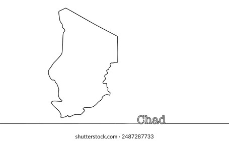 Silhouette of the state borders of the Republic of Chad. State in Central Africa. Isolated vector on white background.