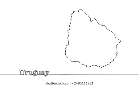 Silhouette of the state borders of Uruguay. The state is located in the southeastern part of South America, on the coast of the Atlantic Ocean.