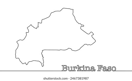 Silhouette of the state of Burkina Faso. Country in West Africa. Black and white illustration. Geographic map with black line on a white background.
