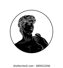 Silhouette Of The Statue Of David (Michelangelo). Portrait In Circle. Vector.