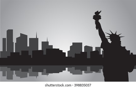 Silhouette of statue liberty with gray color