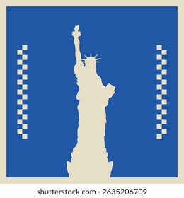 Silhouette of the Statue of Liberty on Blue Background. Patriotic USA Independence Day Concept