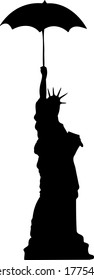 Silhouette of the statue of liberty with umbrella. Vector.