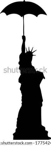 Silhouette of the statue of liberty with umbrella. Vector.