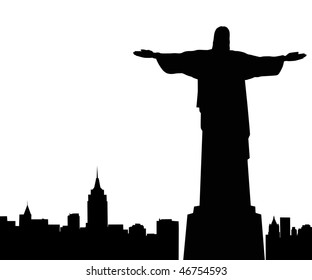 Silhouette of a statue sacred on a white background