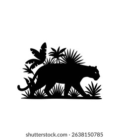 Silhouette: Stealthy Panther Stalking Amidst Jungle Leaves