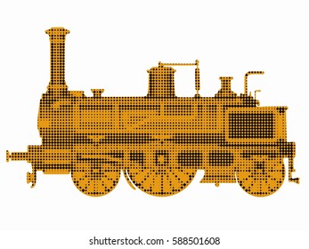 silhouette steam locomotive, cartoon pixel image, white background