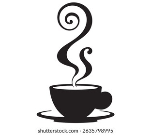 Silhouette of Steaming Coffee Cup – Minimalist Vector Art for Cafe Branding