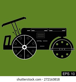 Silhouette steamroller. illustration.