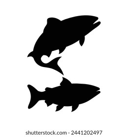 silhouette of a steelhead fish on white 