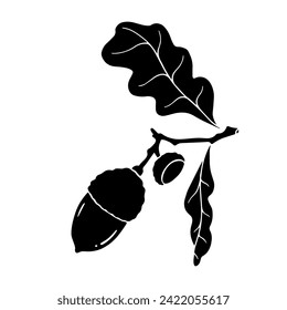 Silhouette, stencil of acorns with oak leaves. Vector graphics.