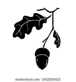 Silhouette, stencil of acorns with oak leaves. Vector graphics.