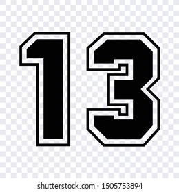 Silhouette Stencil Cut-out Figures Or Print. Sport Athletic Jersey Number 13 Sketch Vector Isolated