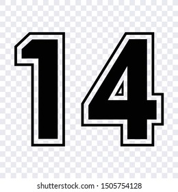 Silhouette Stencil Cut-out Figures Or Print. Sport Athletic Jersey Number 14 Sketch Vector Isolated