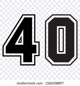 Silhouette stencil numbers for cutting or print. jersey number 40 vector black symbol template isolated