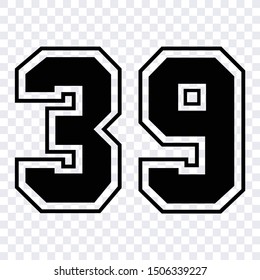 Silhouette stencil numbers for cutting or print. jersey number 39 vector black symbol template isolated