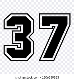 Silhouette stencil numbers for cutting or print. jersey number 37 vector black symbol template isolated