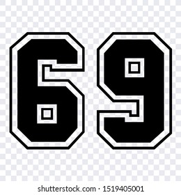 Silhouette stencil numbers for cutting or print. sport number 69 vector isolated design illustration for template