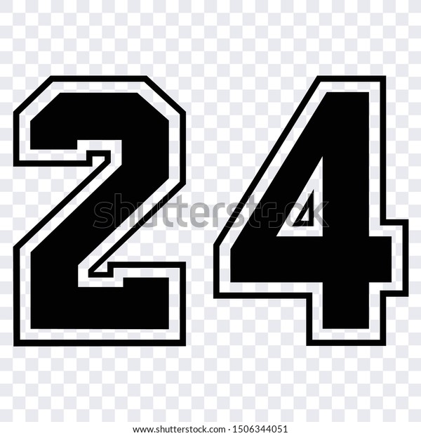 Silhouette stencil numbers\
for cutting or print. sport jersey number 24 vector black symbol\
template isolated