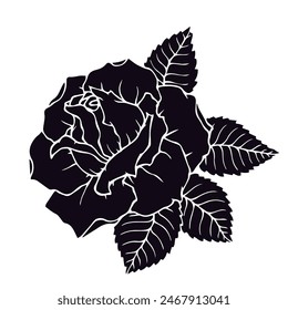 Silueta, plantilla de una flor de rosa. Vector gráfico.