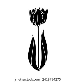 Silhouette, esténcil de las flores de tulipán de primavera.Gráficos vectoriales.