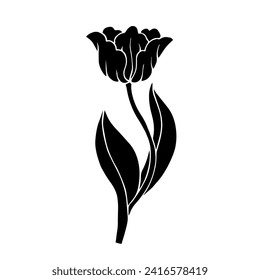 Silhouette, stencil of spring tulip flower.Vector graphics.