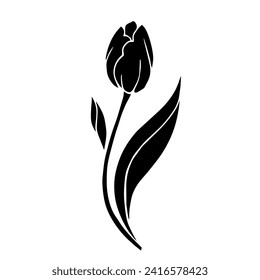 Silhouette, stencil of spring tulip flower.Vector graphics.