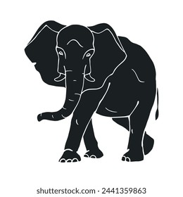 Silhouette, stencil of a wild animal of the African savanna elephant.Vector graphics.