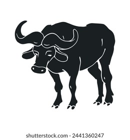 Silhouette, stencil of a wild animal of the African savanna buffalo.Vector graphics.