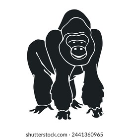 Silhouette, stencil of a wild animal of the African savanna gorilla.Vector graphics.