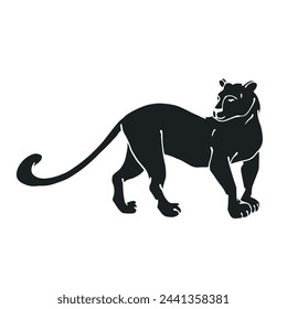Silhouette, stencil of a wild, predatory animal of the cat family, black panther.Vector graphics.