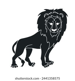 Silhouette, stencil of a wild, predatory animal of the cat family lion.Vector graphics.