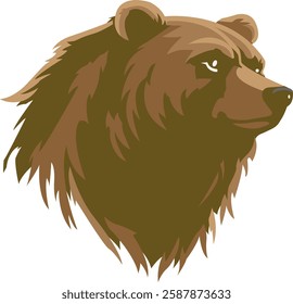 Silhouette of a stern brown bear head with white eyes, bear logo vector.