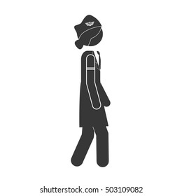 silhouette stewardess walking to the right side