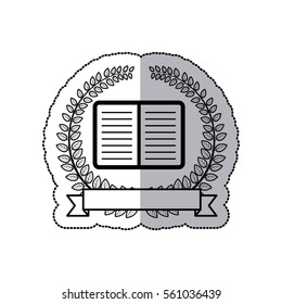silhouette sticker crown of leaves with open book and label icon flat