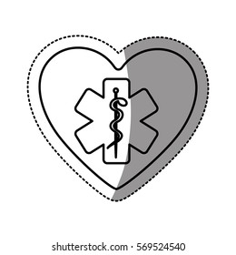 silhouette sticker in heart shape with cross health symbol with serpent entwined