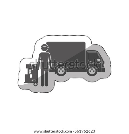 Silhouette sticker logistic assistant with shipping truck