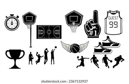 Silhouette Sticker set Basketball Cartoon Vector